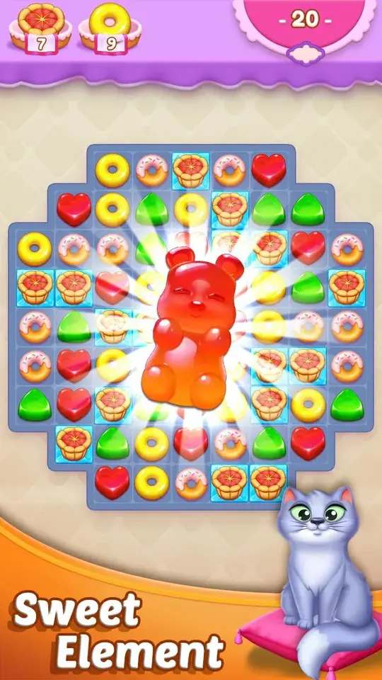 Spielszene aus Candy Fever Bomb - Match 3 mit Gummibär auf dem Brett