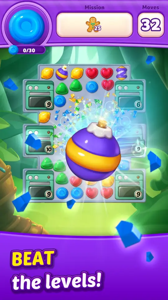 Spielszene aus Lollipop 3: Match 3 Puzzles mit gefülltem Brett